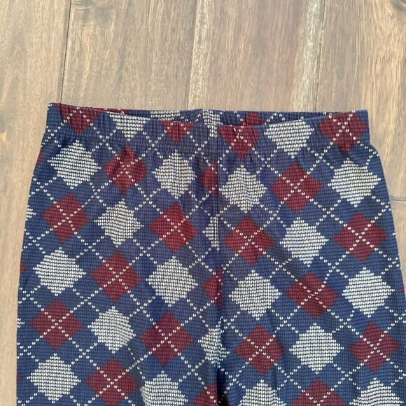 Plaid Soft Leggings Navy Blue Maroon Gray Diamonds One Size - Picture 2 of 4